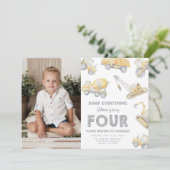 Construction 4th FOUR Birthday Party Kaart (Staand voorkant)