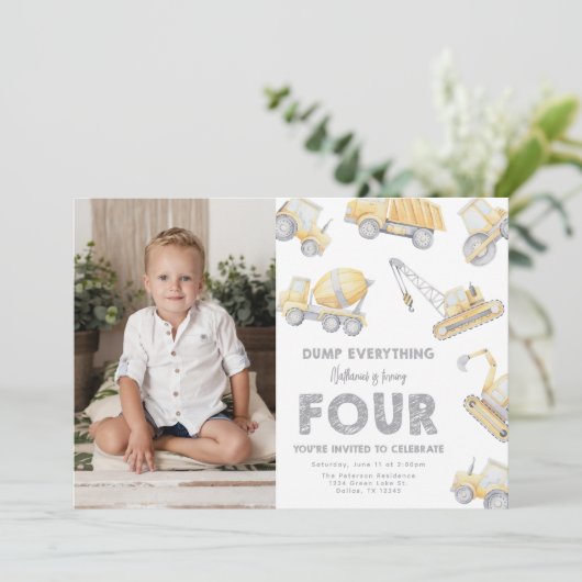 Construction 4th FOUR Birthday Party Kaart (Staand voorkant)