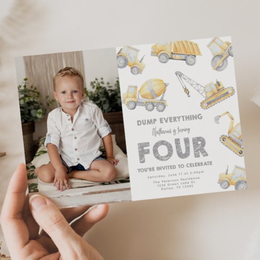 Construction 4th FOUR Birthday Party Kaart