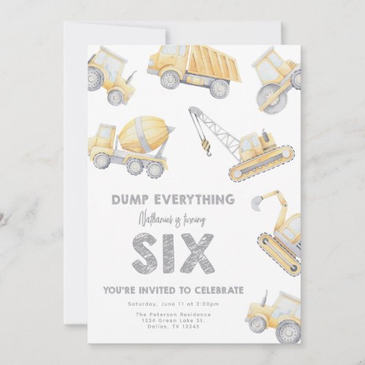 Construction 6th SIX Birthday Party Kaart (Voorkant)