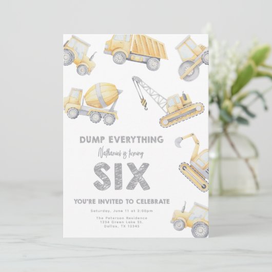 Construction 6th SIX Birthday Party Kaart (Staand voorkant)