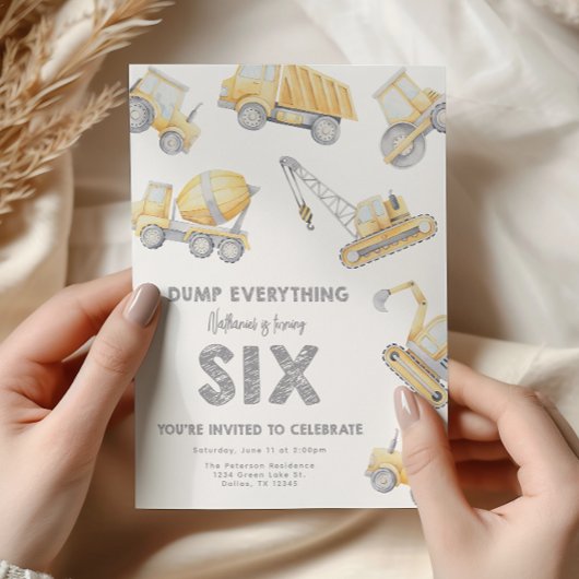 Construction 6th SIX Birthday Party Kaart