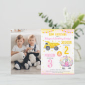 Construction and Unicorn Siblings Joint Birthday Kaart (Staand voorkant)