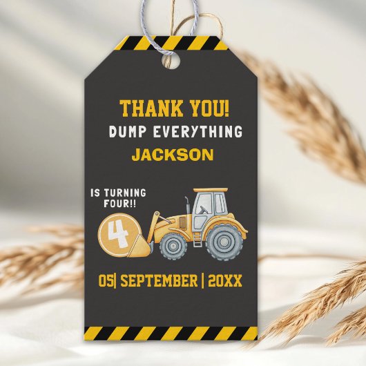 Construction Birthday 4th | Dump Truck Excavator Cadeaulabel