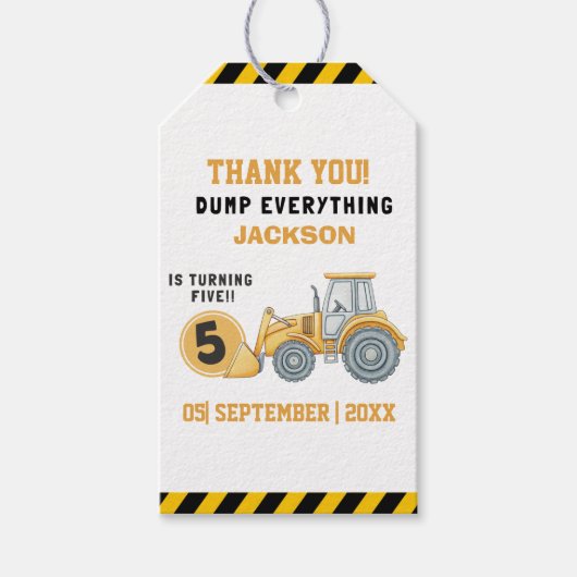 Construction Birthday Boy 5 | Dump Truck Cadeaulabel (Voorkant)