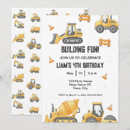 Construction Birthday – Boy's 1st Party Invitation Kaart