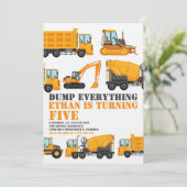 Construction Birthday Dump Truck & Bulldozer Party Kaart (Staand voorkant)
