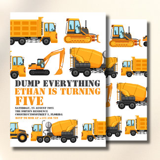 Construction Birthday Dump Truck & Bulldozer Party Kaart