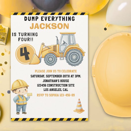 Construction Birthday | Dump Truck & Excavator Kaart