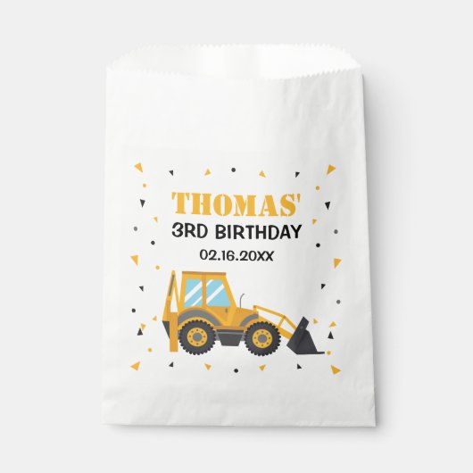  Construction birthday excavator truck Favor Bag  Bedankzakje (Voorkant)