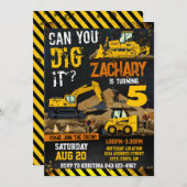 Construction Birthday Invitation, Boys digger invi Kaart (Voorkant / Achterkant)