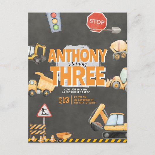 Construction Birthday Invitation Briefkaart (Voorkant)