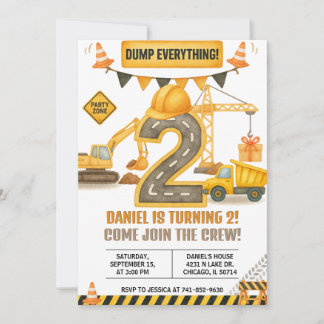 Construction Birthday Invitation, Dump Truck Kaart