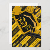 Construction Birthday Invitation, Editable Constru Kaart (Voorkant / Achterkant)