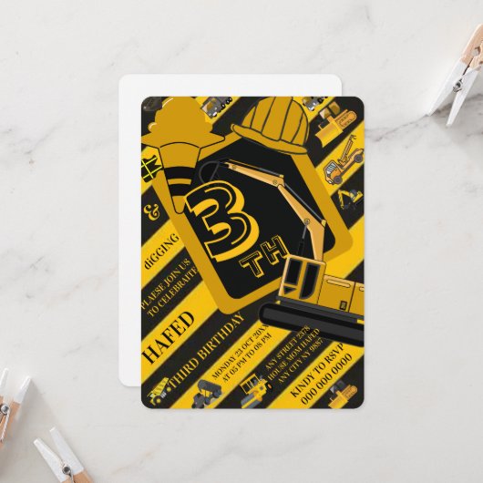 Construction Birthday Invitation, Editable Constru Kaart (Voorkant / Achterkant in situ)