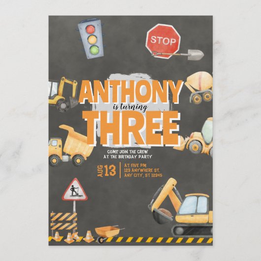 Construction Birthday Invitation Kaart (Voorkant)