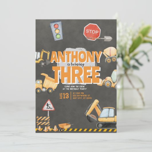 Construction Birthday Invitation Kaart (Staand voorkant)