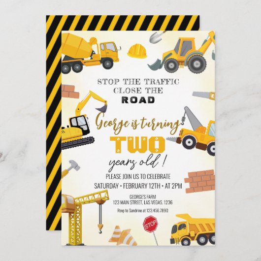Construction Birthday Invitations Kaart (Voorkant / Achterkant)