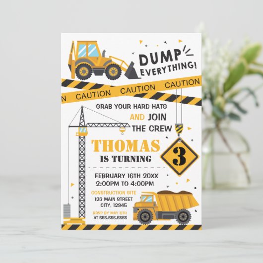 Construction Birthday kid Invitation Kaart (Staand voorkant)