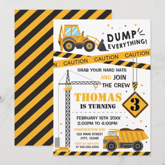 Construction Birthday kid Invitation Kaart (Voorkant / Achterkant)