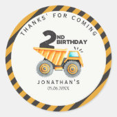 Construction Birthday Party 2 Years Ronde Sticker (Voorkant)