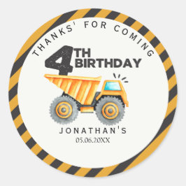 Construction Birthday Party 4 Years Ronde Sticker