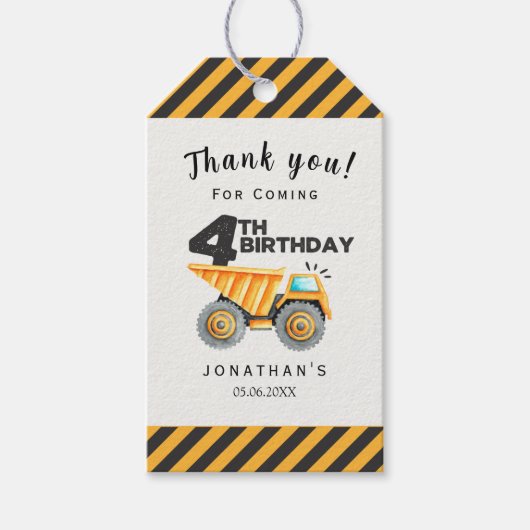 Construction Birthday Party 4th years Cadeaulabel (Voorkant)