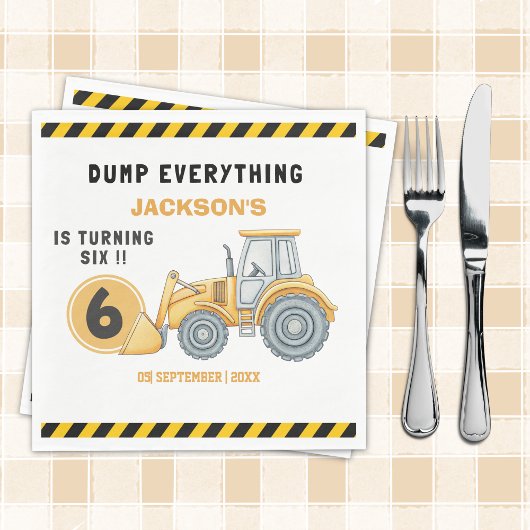 Construction Birthday Party Turning Six Yellow Servet