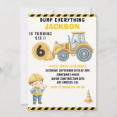 Construction Birthday Turning Six Boy Yellow Kaart (Voorkant)