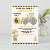 Construction Birthday Turning Six Boy Yellow Kaart (Staand voorkant)