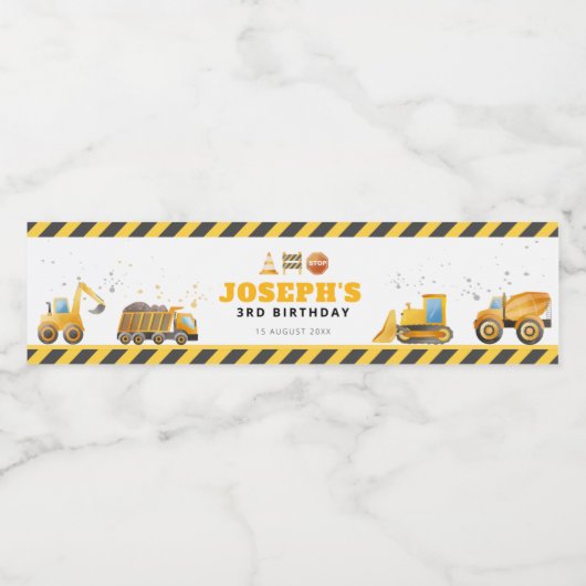 Construction Birthday Water Bottle Label Waterfles Etiket (Enkel label)