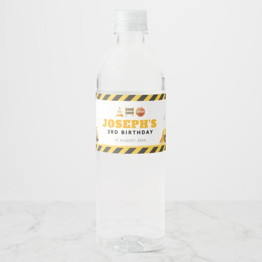 Construction Birthday Water Bottle Label Waterfles Etiket (Voorkant)
