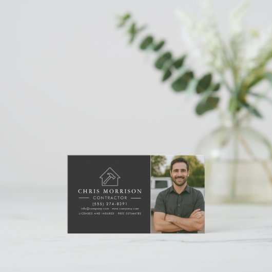 Construction Black Silver Photo Contractor Visitekaartje (Staand voorkant)