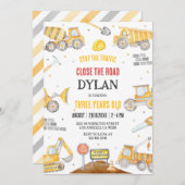 Construction Boy Birthday Invitation Kaart (Voorkant / Achterkant)