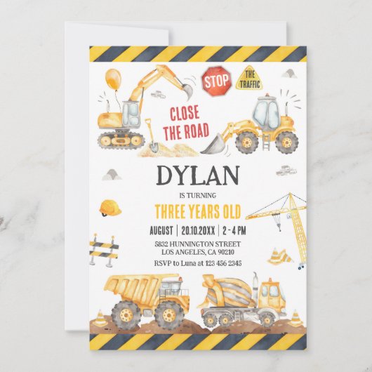 Construction Boy Birthday Invitation Kaart (Voorkant)