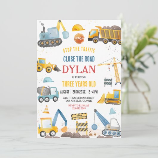 Construction Boy Birthday Invitation Kaart (Staand voorkant)