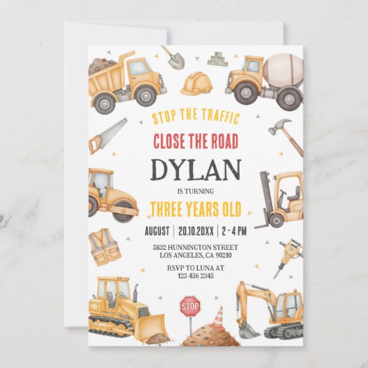Construction Boy Birthday Invitation Kaart (Voorkant)