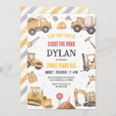 Construction Boy Birthday Invitation Kaart (Voorkant / Achterkant)