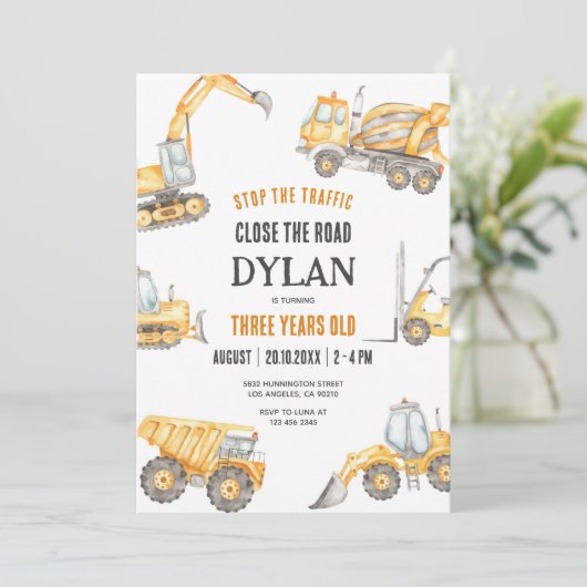 Construction Boy Birthday Invitation Kaart (Staand voorkant)