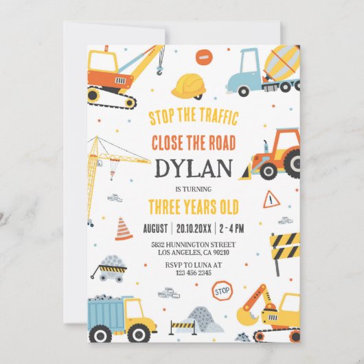 Construction Boy Birthday Invitation Kaart (Voorkant)