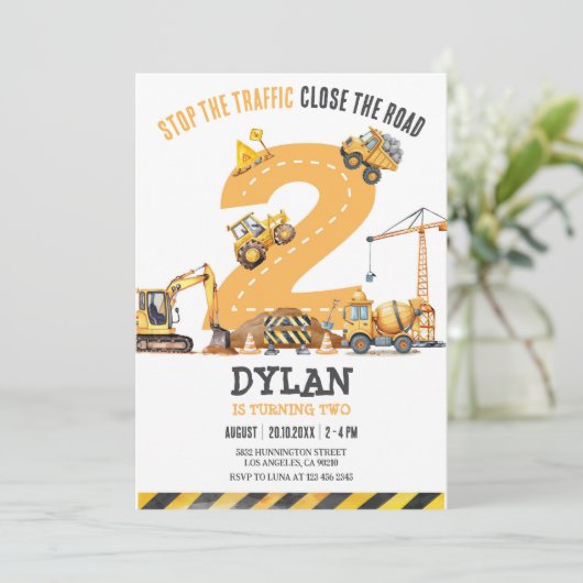 Construction Boy Birthday Invitation Kaart (Staand voorkant)