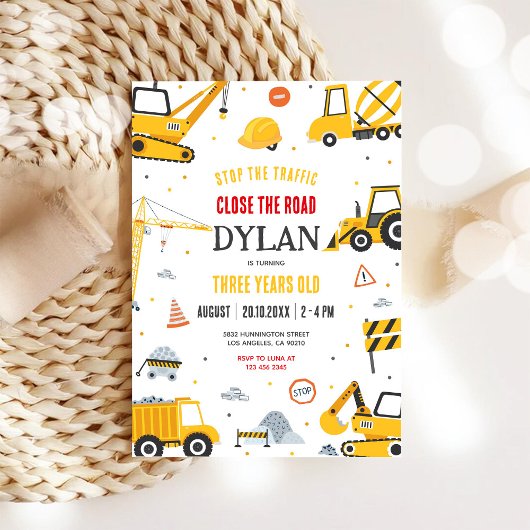 Construction Boy Birthday Invitation Kaart