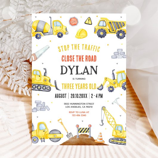 Construction Boy Birthday Invitation Kaart