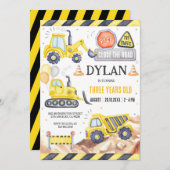 Construction Boy Birthday Invitation Kaart (Voorkant / Achterkant)