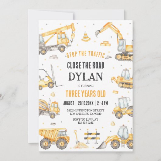 Construction Boy Birthday Invitation Kaart (Voorkant)
