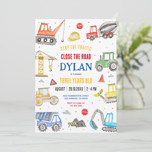 Construction Boy Birthday Invitation Kaart (Staand voorkant)