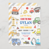 Construction Boy Birthday Invitation Kaart (Voorkant / Achterkant)