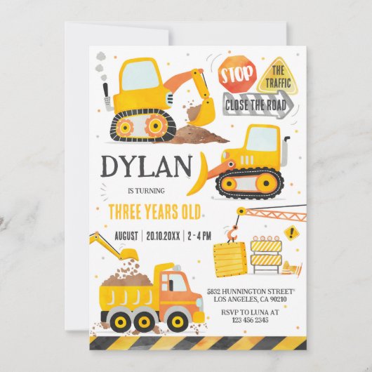 Construction Boy Birthday Invitation Kaart (Voorkant)