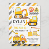 Construction Boy Birthday Invitation Kaart (Voorkant / Achterkant)
