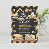 Construction Boy Birthday Invitation Kaart (Staand voorkant)